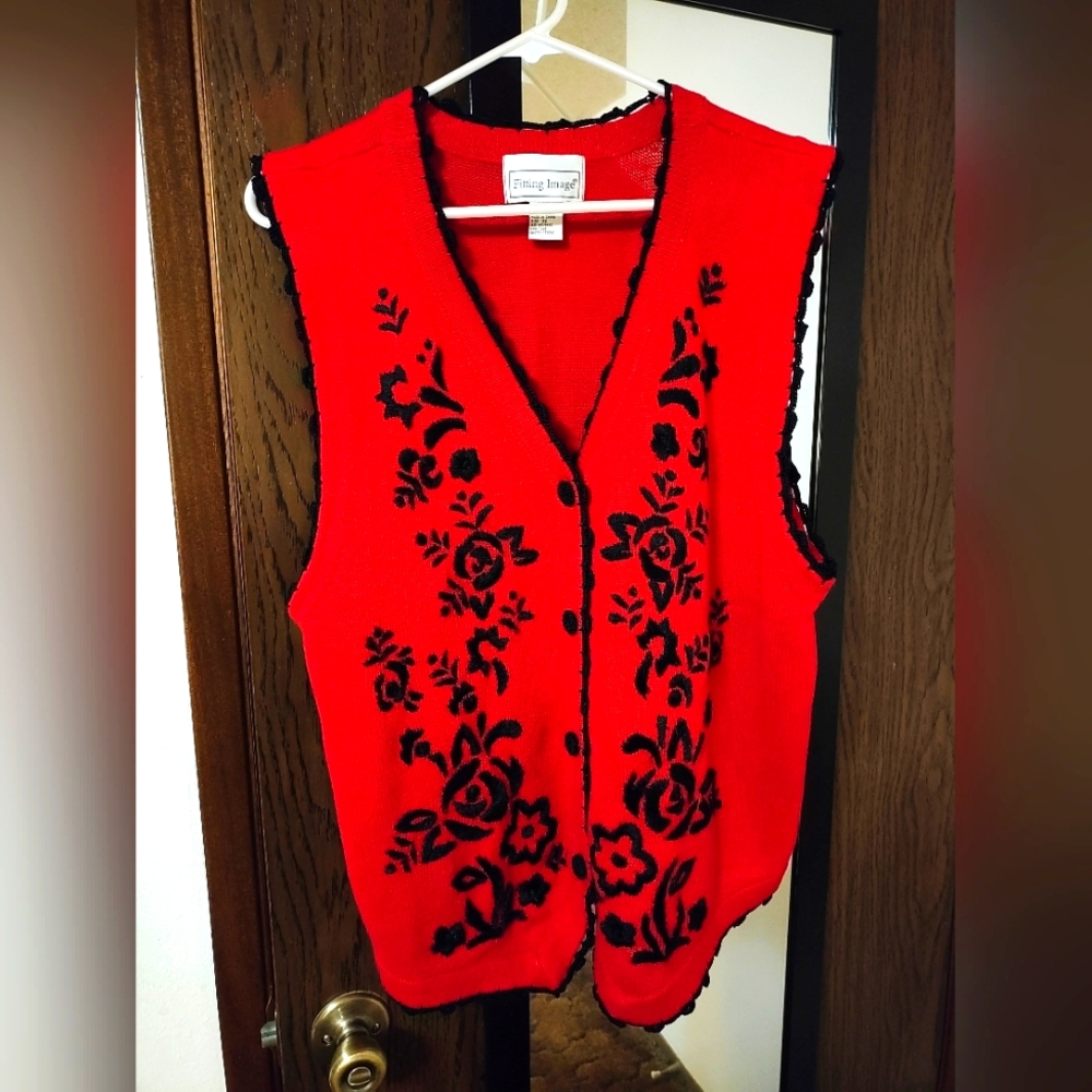 Vintage Wool/Cotton Blend Embroidered Vest By Fitting Image